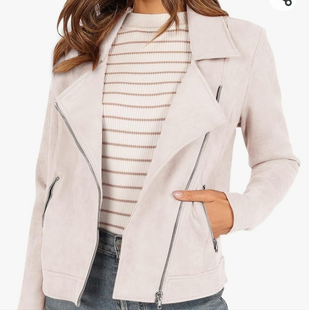 Women’s Suede Moto Jacket - Light Pink